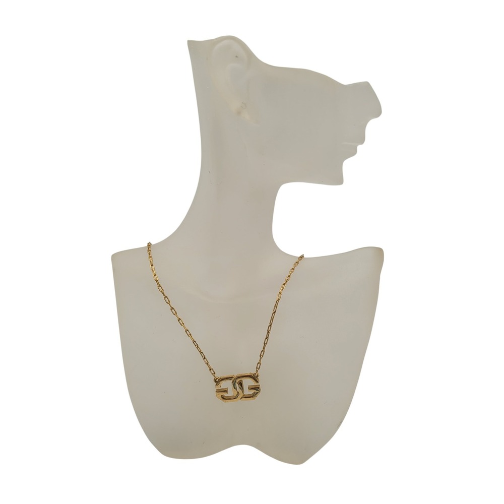 Givenchy Vintage Gold Tone Interlocking Double G Logo Pendant Necklace 14 inch
